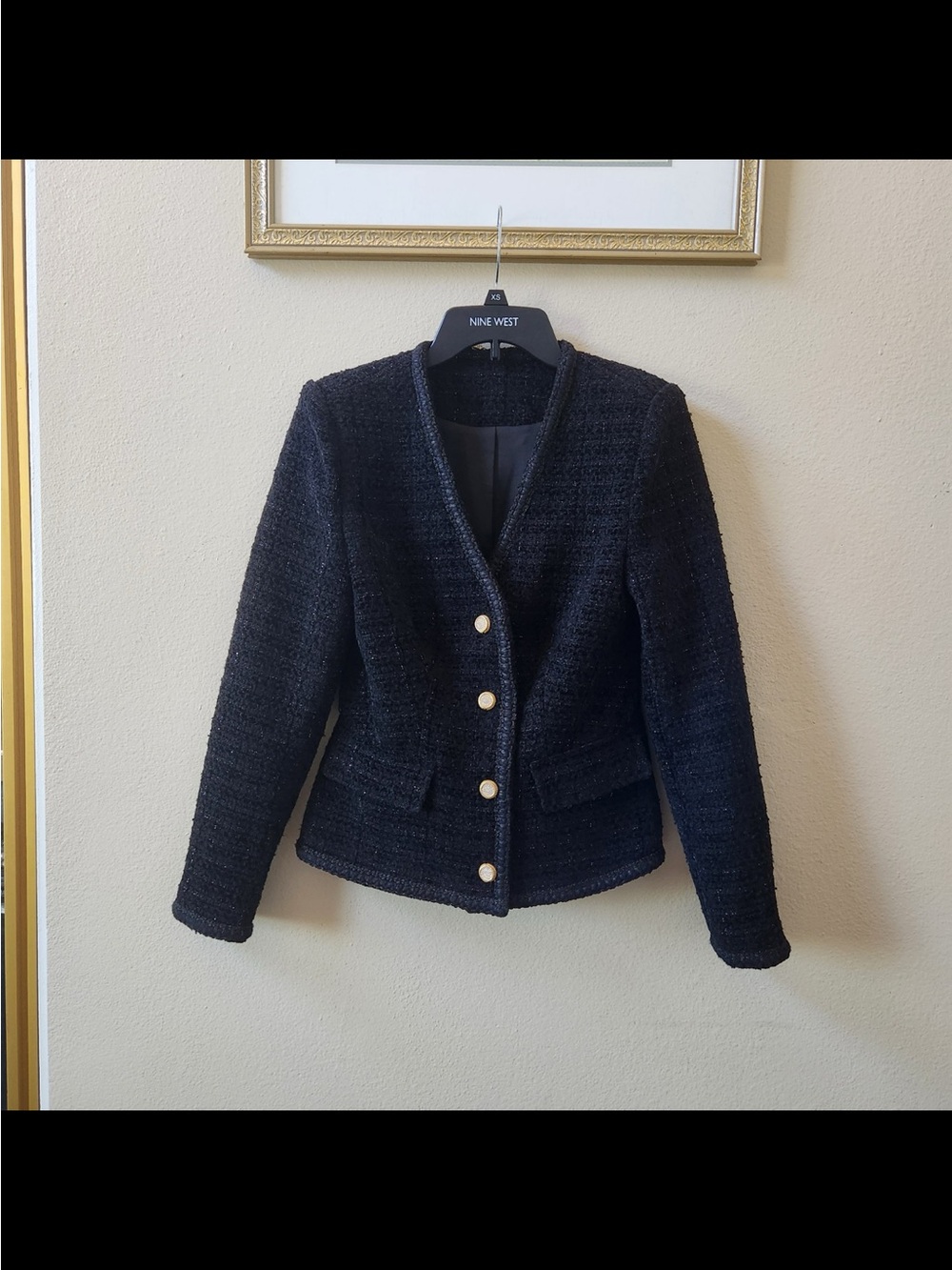 Guess Marciano black boucle blazer tweed jacket size 6